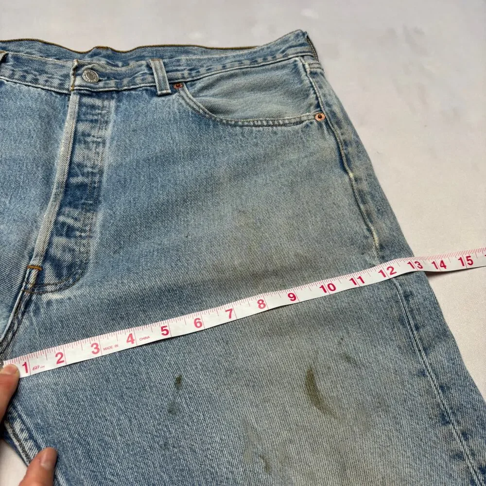 Vintage 90s Levi's 501 Straight Leg Jeans 36x30 Made in USA Light Wash Dirt